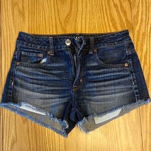 American Eagle Outfitters Blue Jean Shorts with Distressing and Frayed Hem